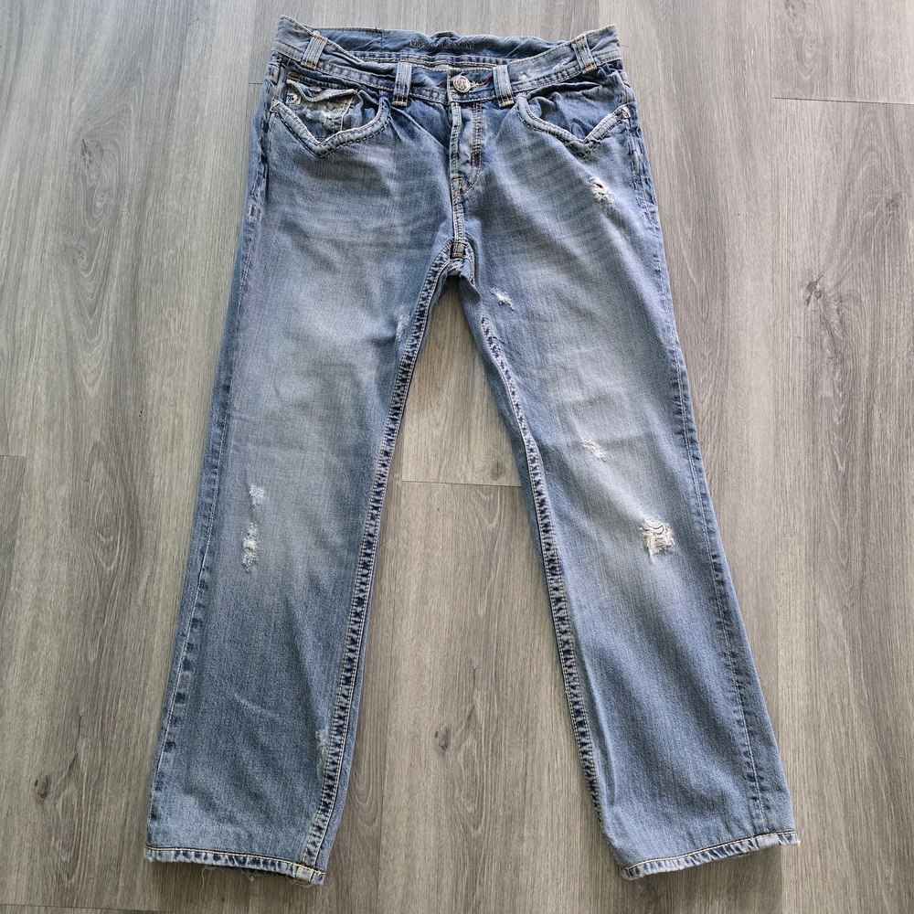 Mek Denim Men's Distressed Blue Jeans